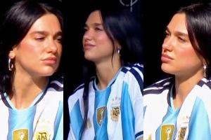 风情万种Dua Lipa观战博卡vs河床，身着阿根廷国家队球衣