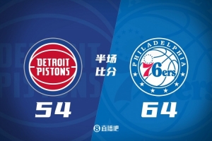 半场战报-76人领先活塞10分 马克西14分 康宁汉姆9中1
